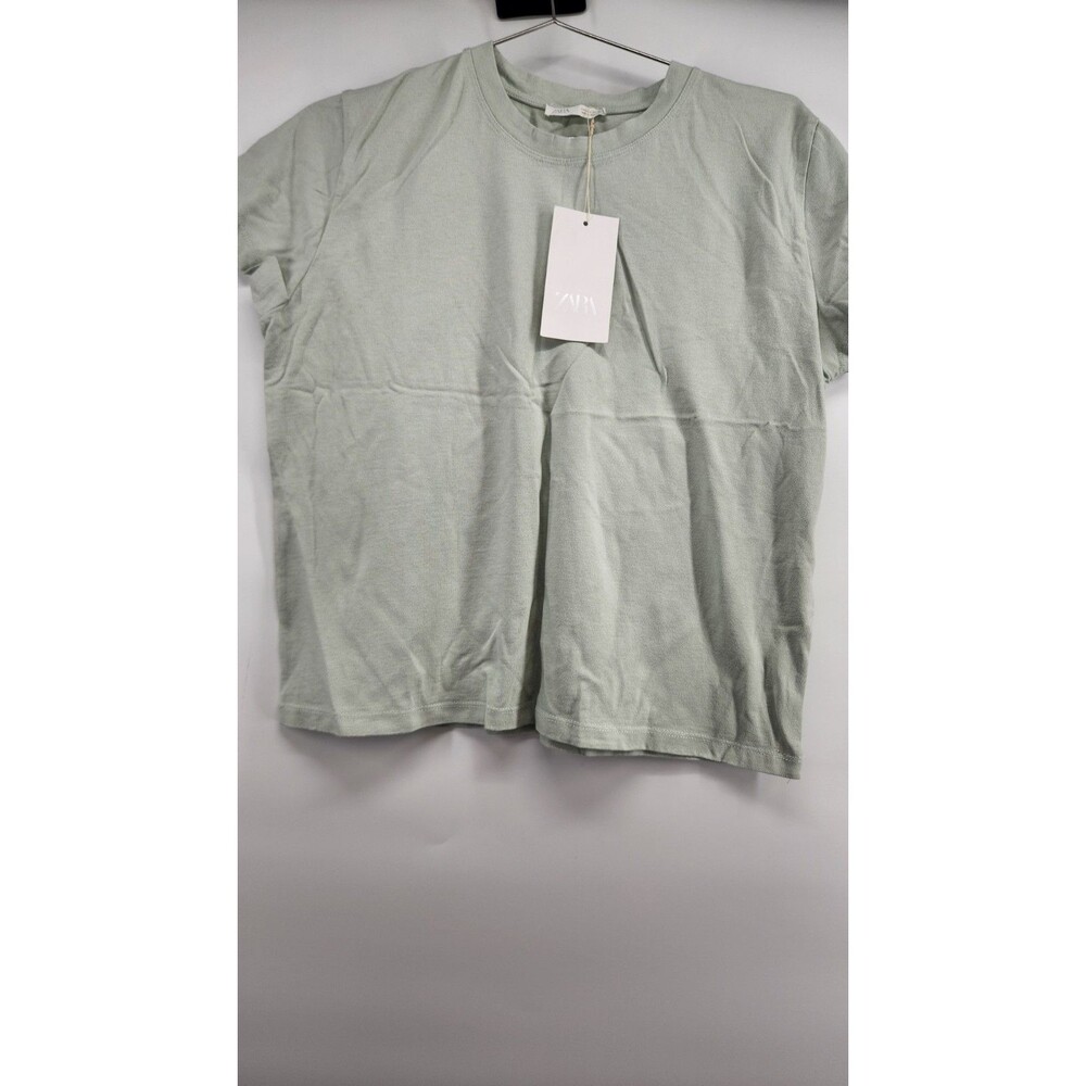 ZARA Women's Large Green‎ Crewneck Short Sleeve T-Shirt Top NWT 100% Cotton